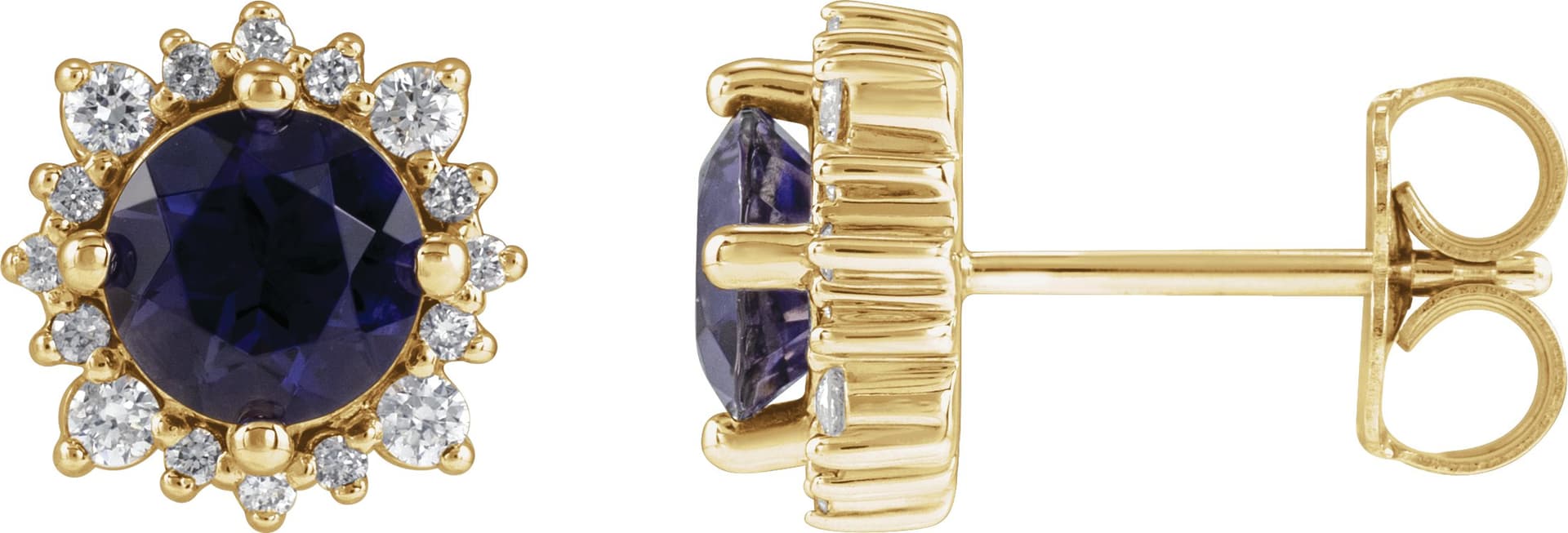 14K Rose 3 mm Natural Iolite & 1/6 CTW Natural Diamond Halo-Style Earrings