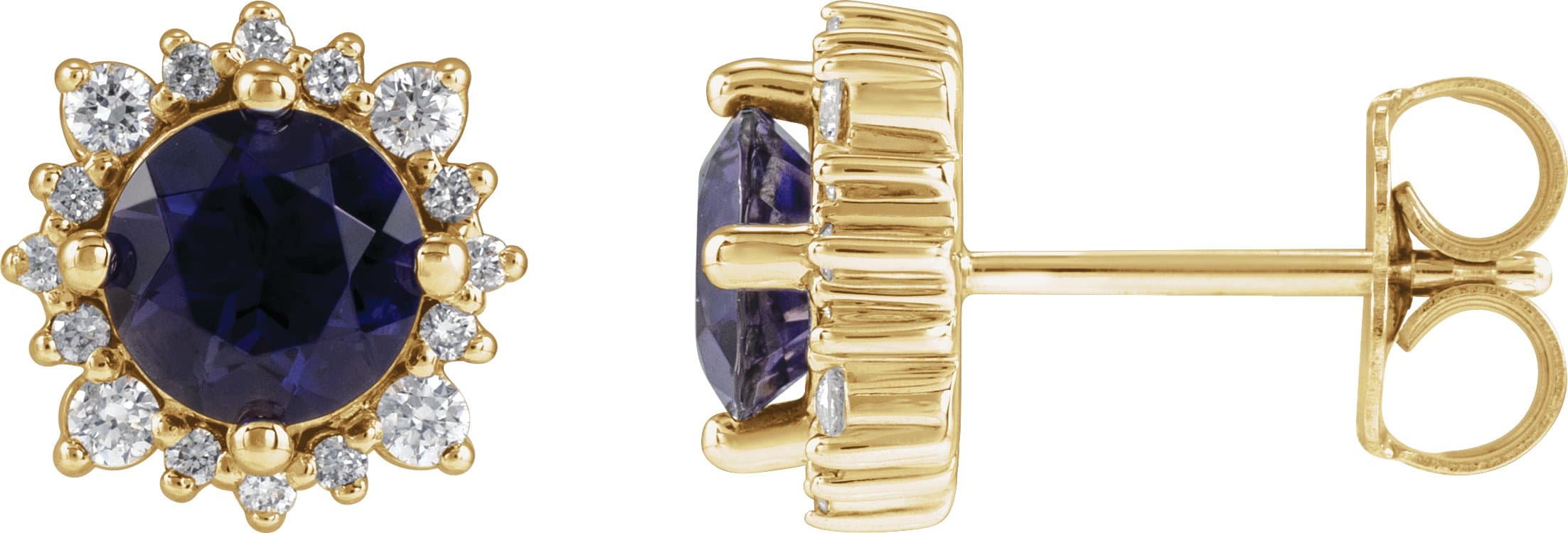 14K Rose 3 mm Natural Iolite & 1/6 CTW Natural Diamond Halo-Style Earrings