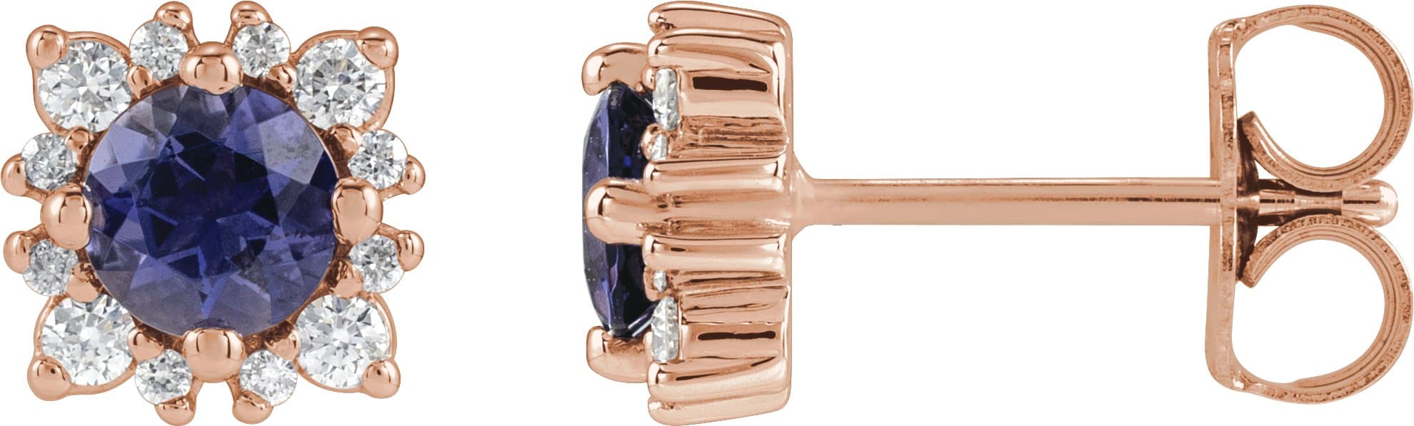 14K Rose 3 mm Natural Iolite & 1/6 CTW Natural Diamond Halo-Style Earrings
