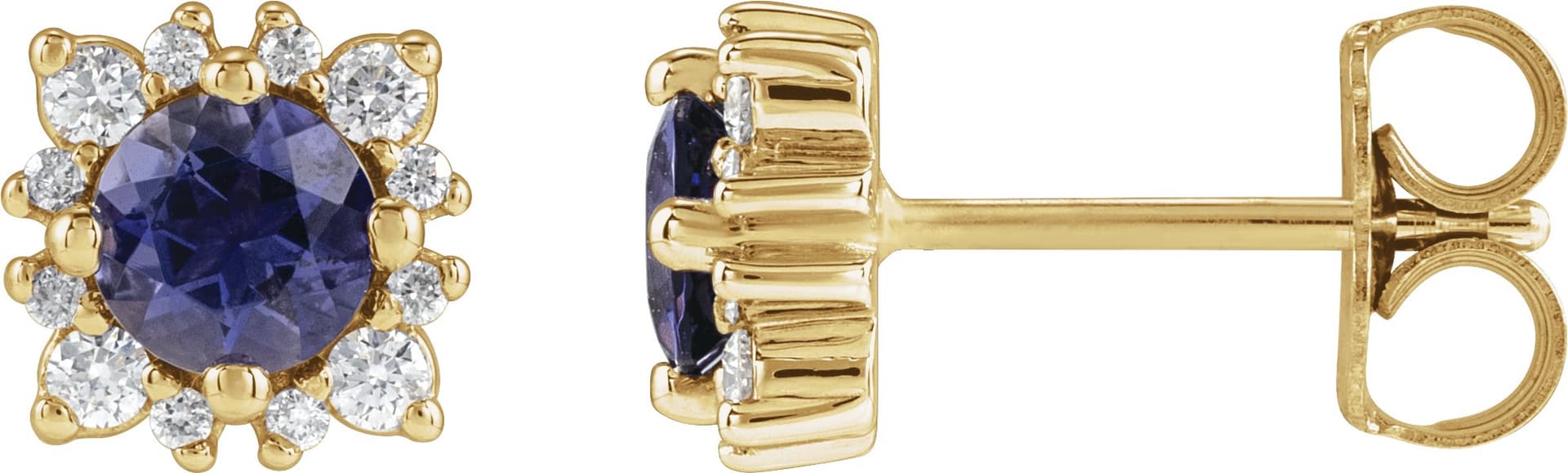 14K Rose 3 mm Natural Iolite & 1/6 CTW Natural Diamond Halo-Style Earrings