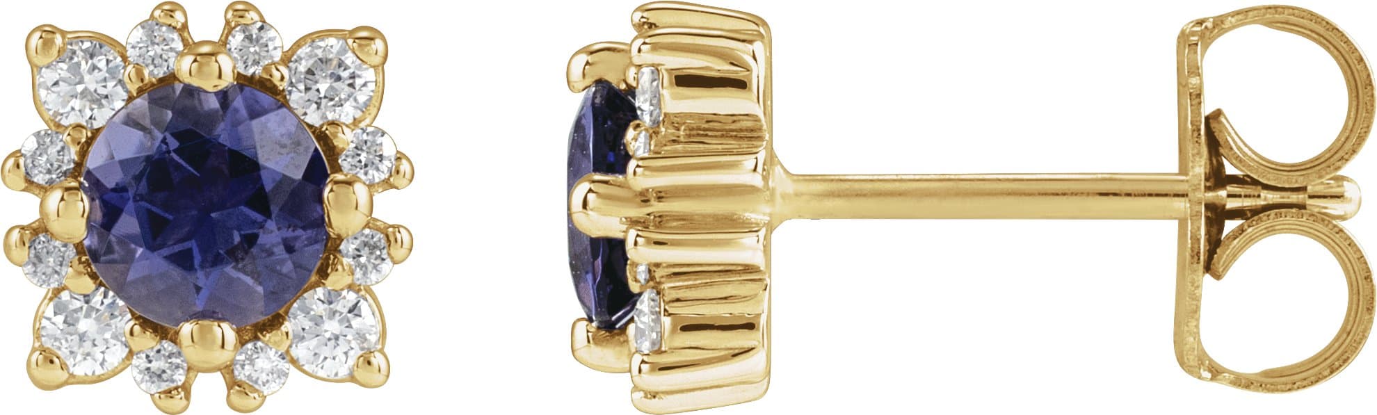 14K Rose 3 mm Natural Iolite & 1/6 CTW Natural Diamond Halo-Style Earrings