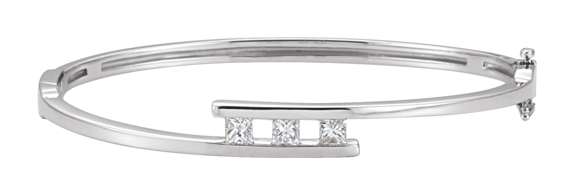 14K White 5/8 CTW Natural Diamond Bangle 6 1/2" Bracelet