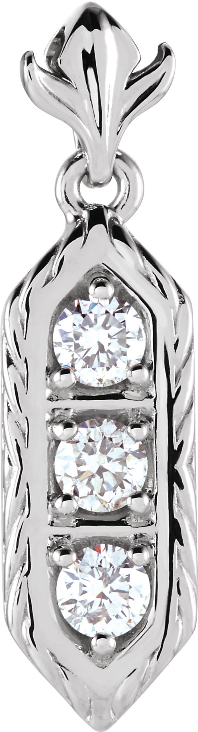 14K White 3/8 CTW Natural Diamond Three-Stone Pendant