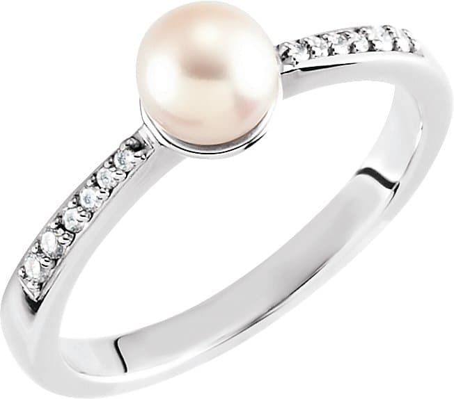 14K Rose Cultured White Freshwater Pearl & .06 CTW Natural Diamond Ring