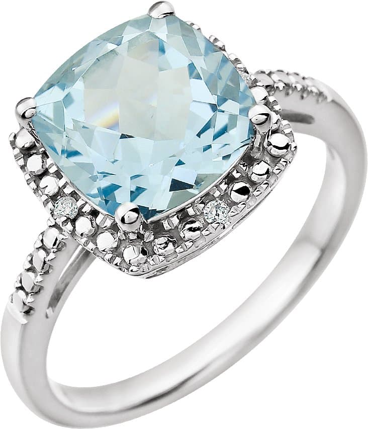 14K White Lab-Grown Blue Sapphire & .03 CTW Natural Diamond Ring