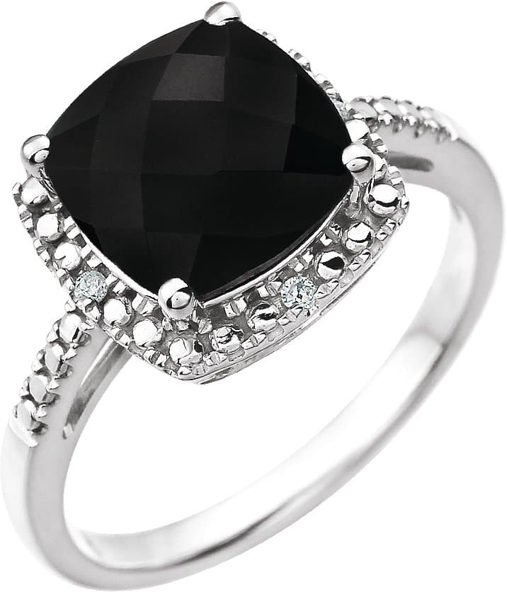 14K White Lab-Grown Blue Sapphire & .03 CTW Natural Diamond Ring