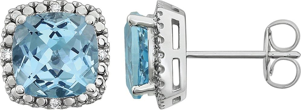 14K White Lab-Grown Blue Sapphire & .06 CTW Natural Diamond Earrings