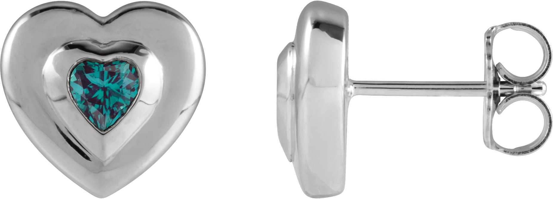 14K Yellow Gold 4 mm Heart Lab-Grown Blue Sapphire Stud Earrings