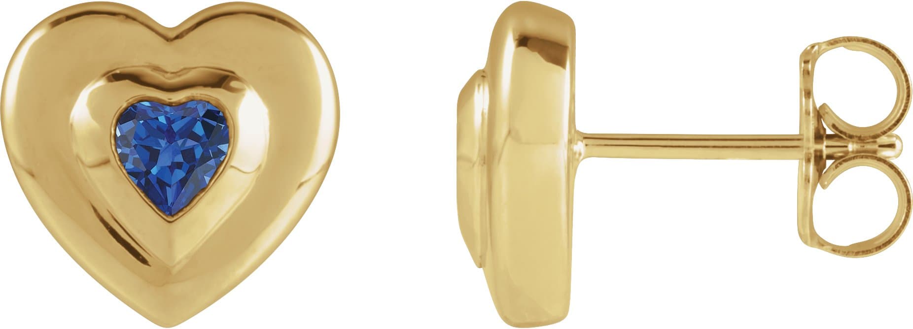 14K Yellow Gold 4 mm Heart Lab-Grown Blue Sapphire Stud Earrings