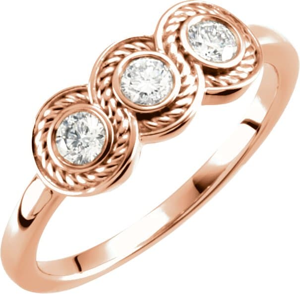 14K Rose 1/3 CTW Natural Diamond Three-Stone Ring