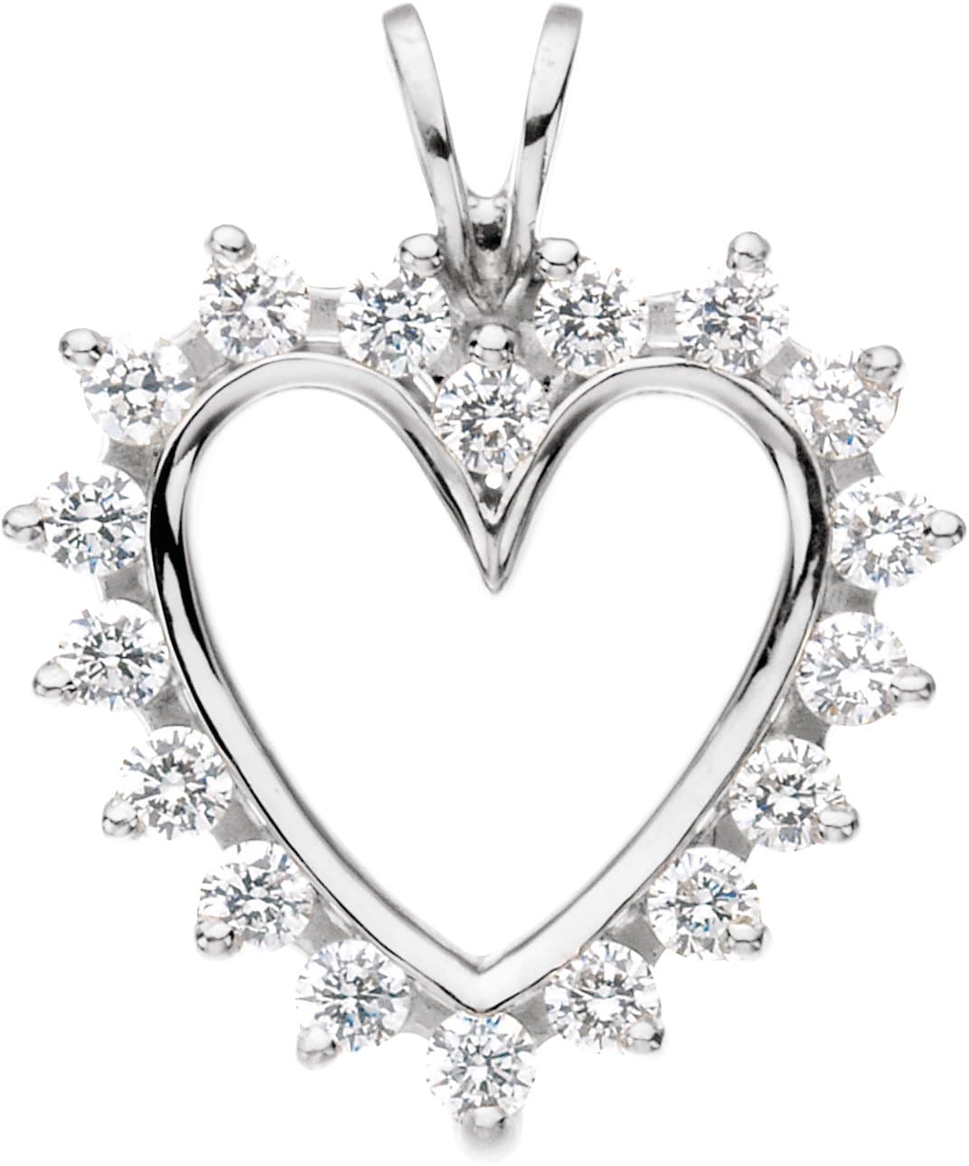 14K White 9/10 CTW Natural Diamond Heart Pendant