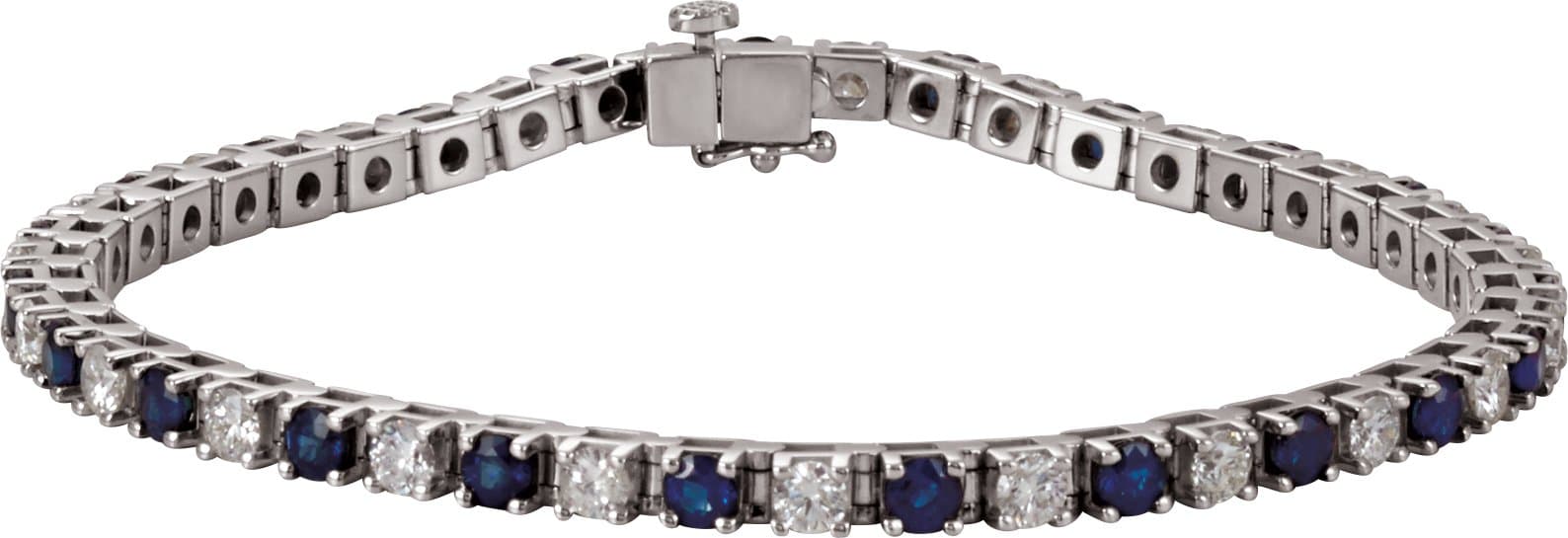 14K White Natural Blue Sapphire &  2 3/8 CTW Natural Diamond Line 7" Bracelet