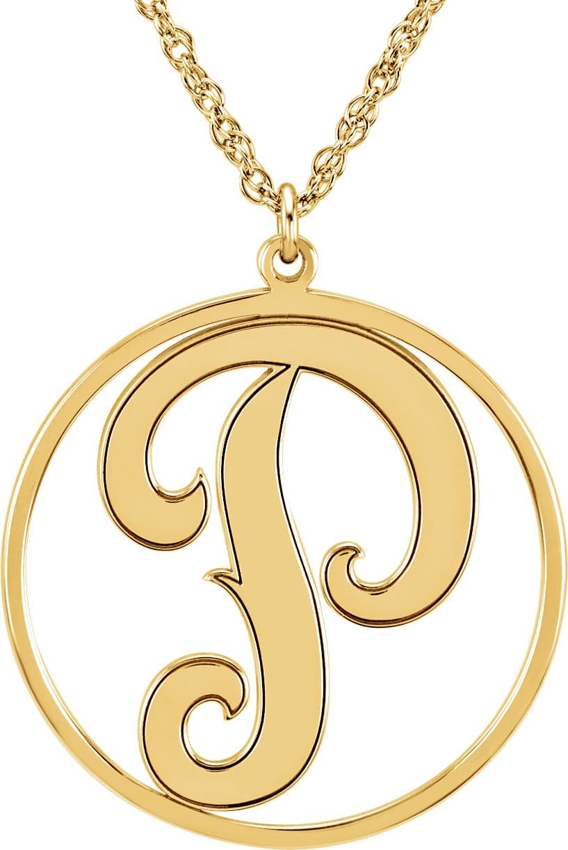 10K White Gold 20 mm 1-Initial Script Monogram 18" Necklace
