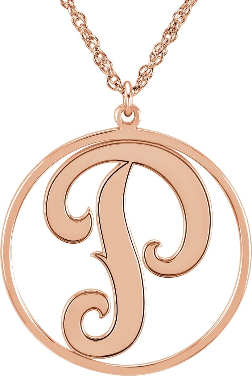 10K White Gold 20 mm 1-Initial Script Monogram 18" Necklace