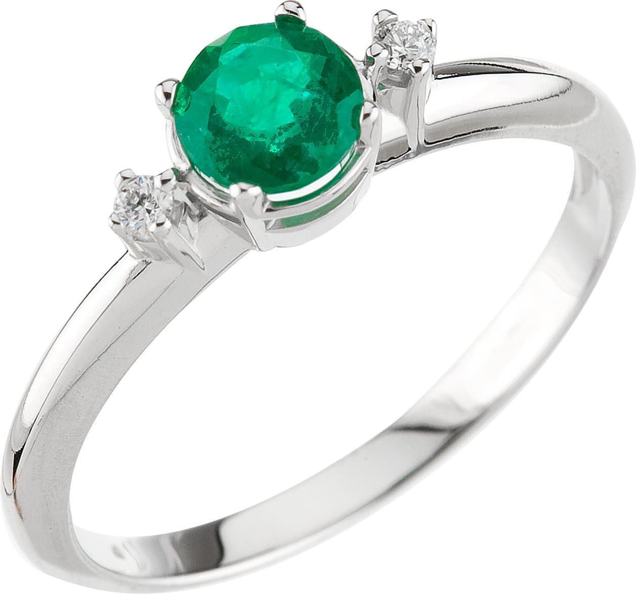 14K White Natural Emerald & .04 CTW Natural Diamond Ring