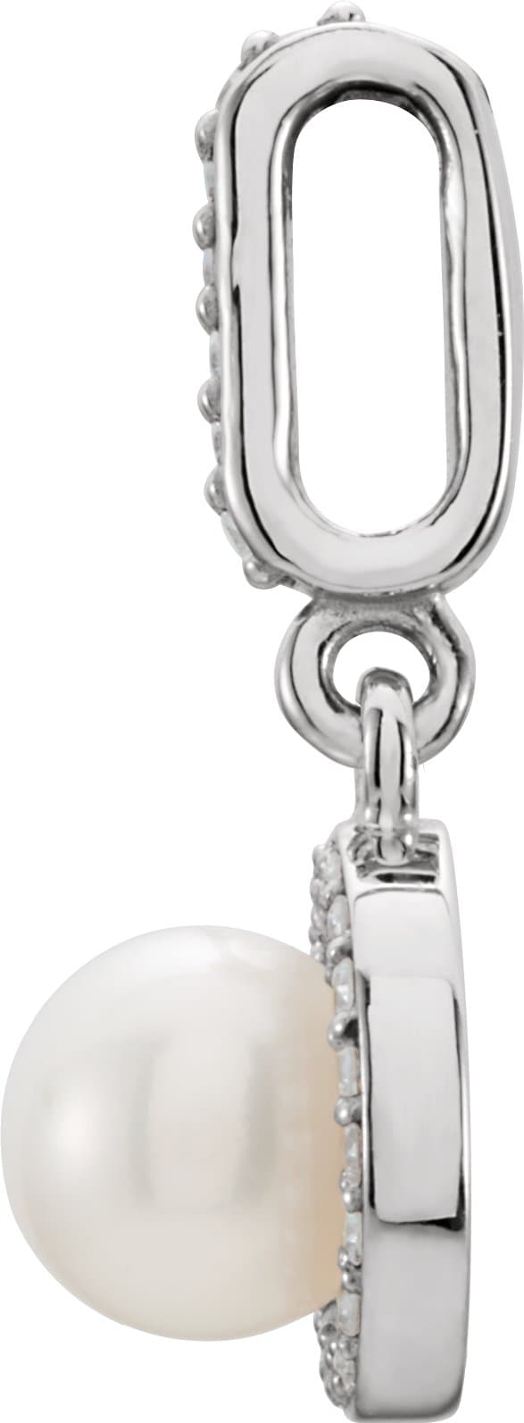 14K White Cultured White Freshwater Pearl & .06 CTW Natural Diamond Pendant view 2
