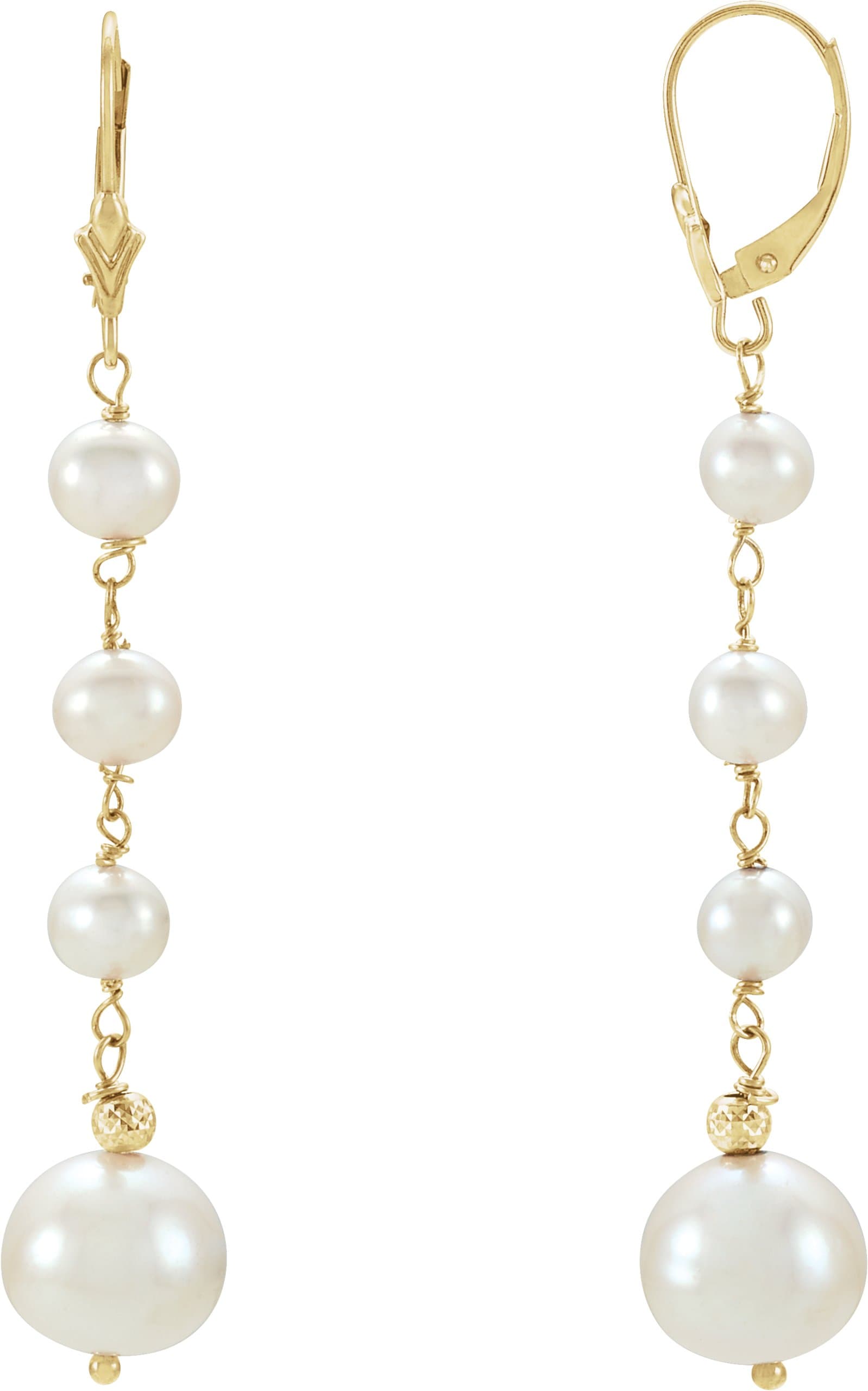 14K Yellow Cultured White Freshwater Pearl Earrings