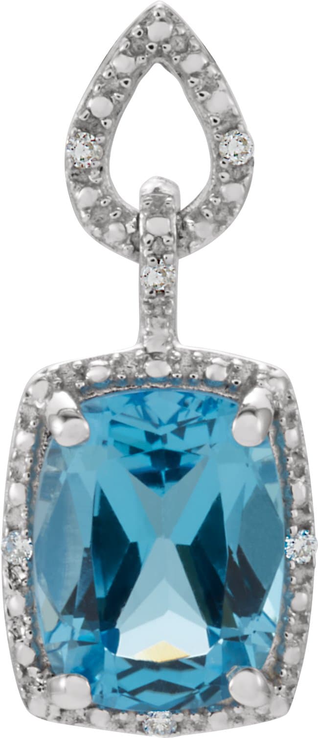 14K White Natural Swiss Blue Topaz & .025 CTW Natural Diamond Pendant