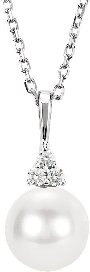 14K White Cultured White Freshwater Pearl & .05 CTW Natural Diamond 18 Necklace