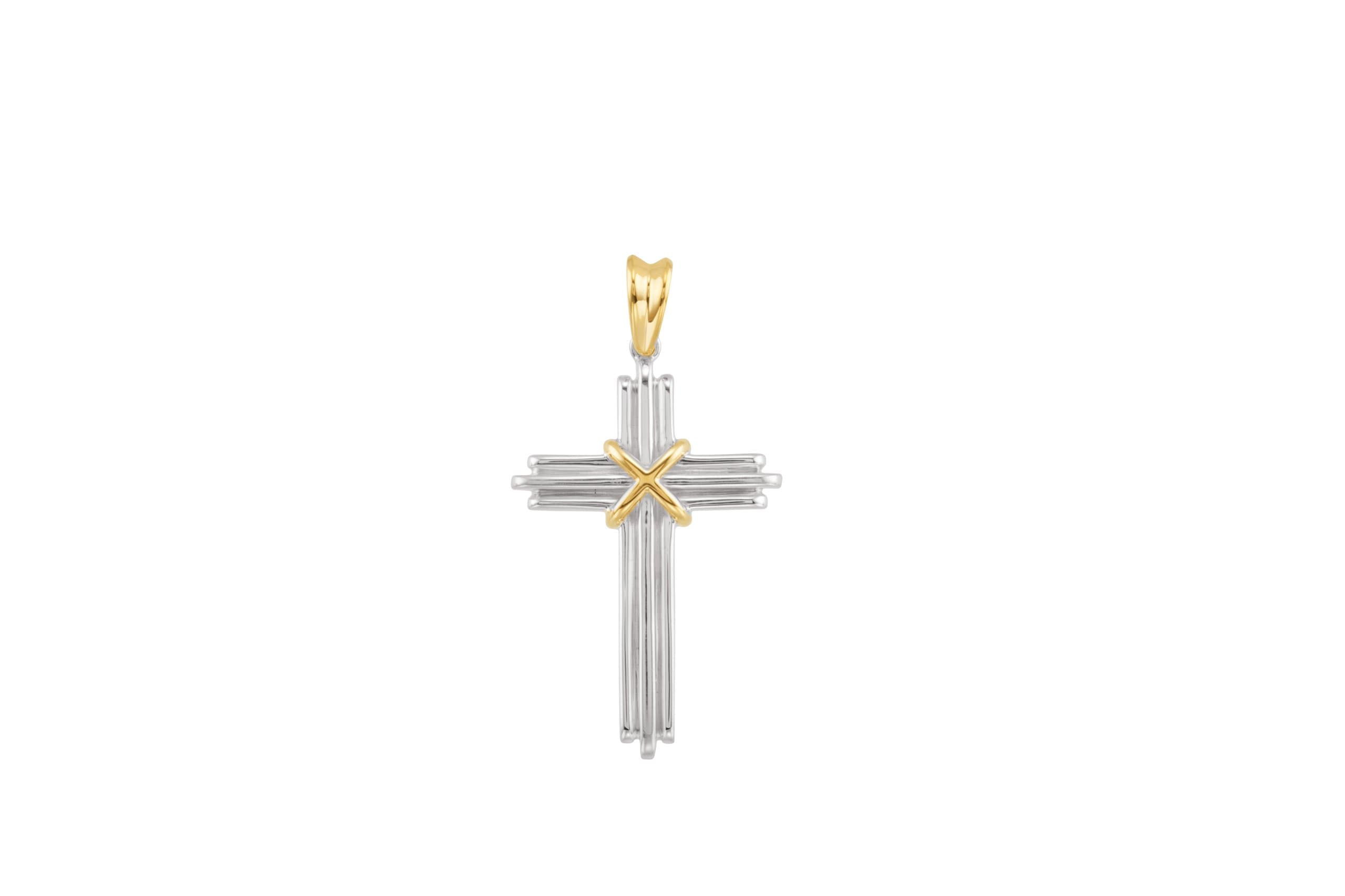 14K White/Yellow 36.75x24.5 mm Cross Pendant