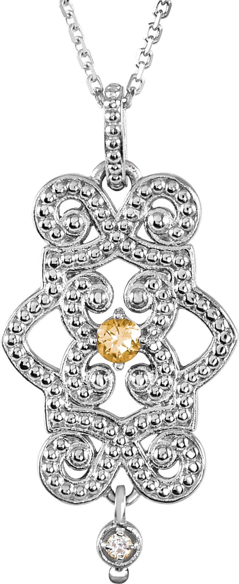14K White Natural Citrine & .015 CTW Natural Diamond 18 Necklace