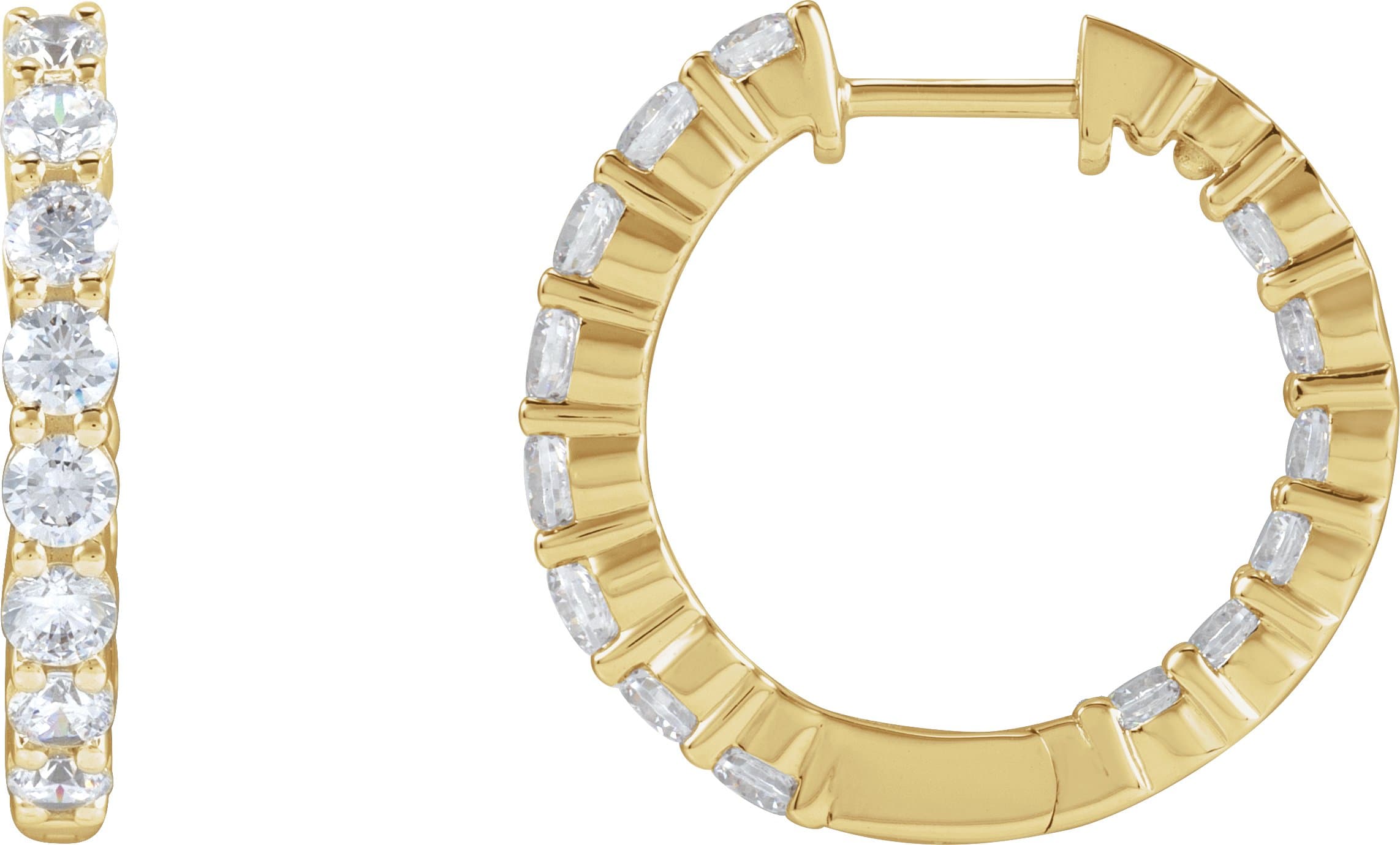 14K White Gold 1/2 CTW Natural Diamond Inside-Outside Hinged 14.5 mm Hoop Earrings