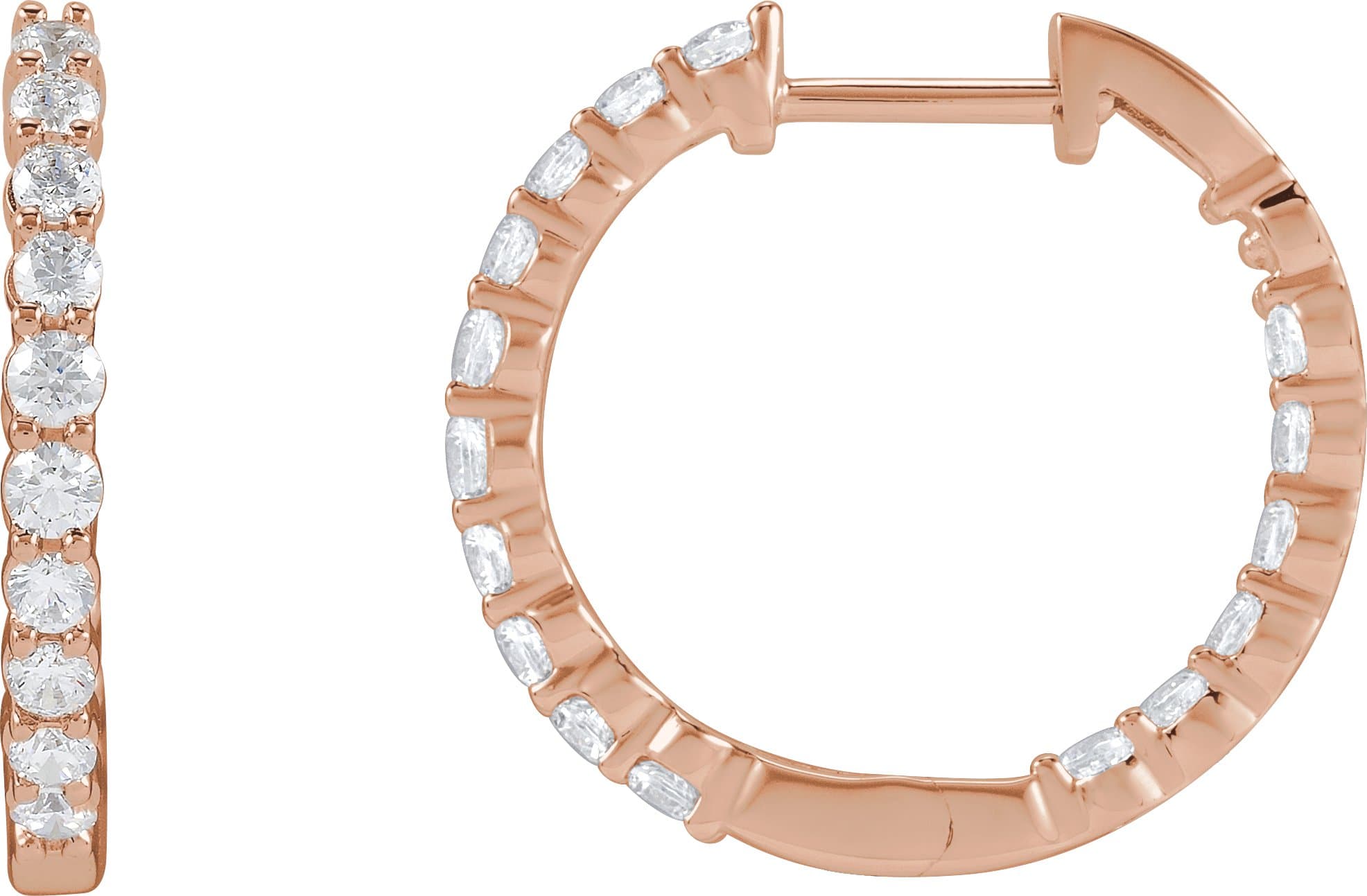 14K Rose 1 CTW Lab-Grown Diamond Inside-Outside Hinged 19.3 mm Hoop Earrings