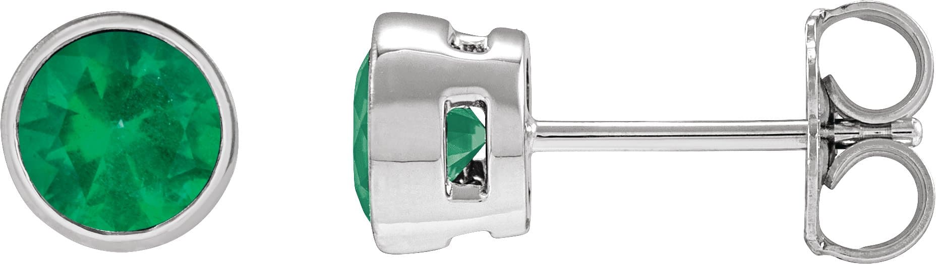 Sterling Silver 4 mm Lab-Grown Emerald Stud Earrings