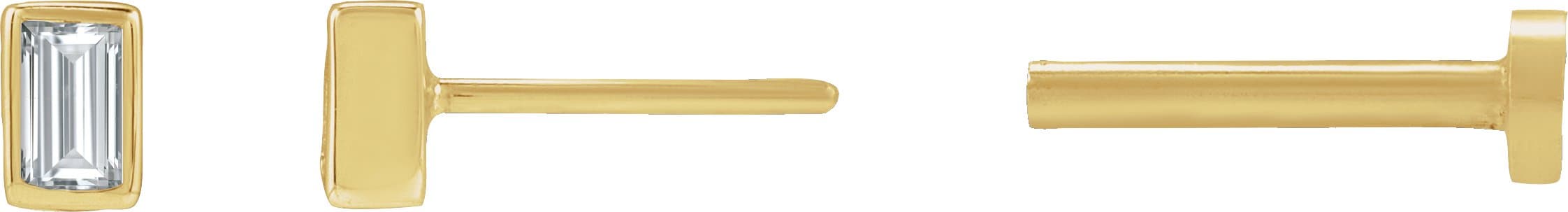 Straight Baguette Bezel-Set Stud Earrings view 3