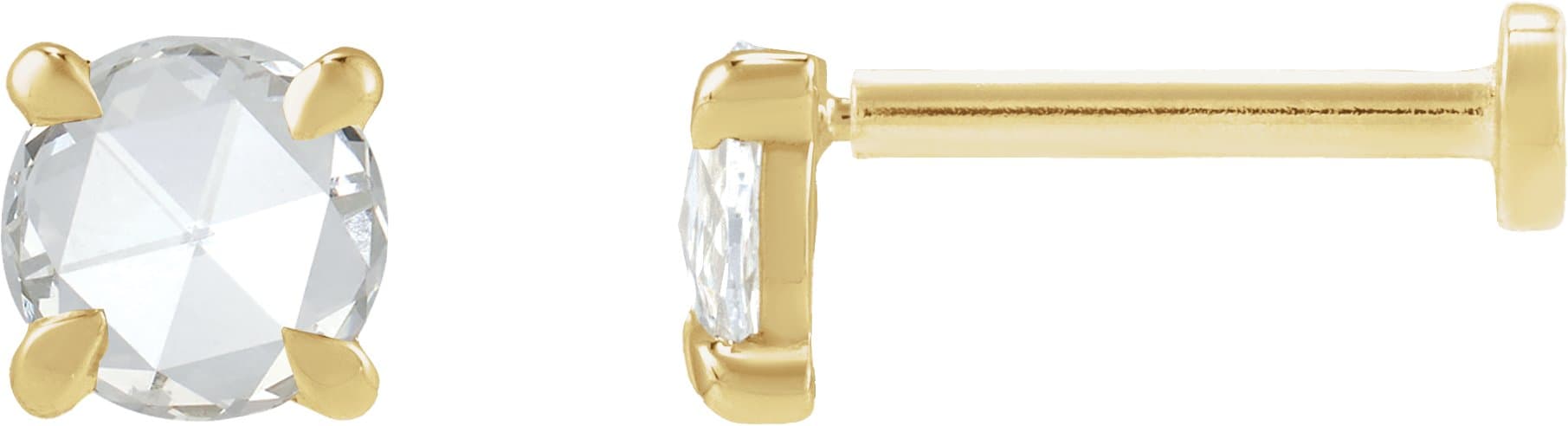 14K Rose .02 CT Rose-Cut Natural Diamond Stud Earring