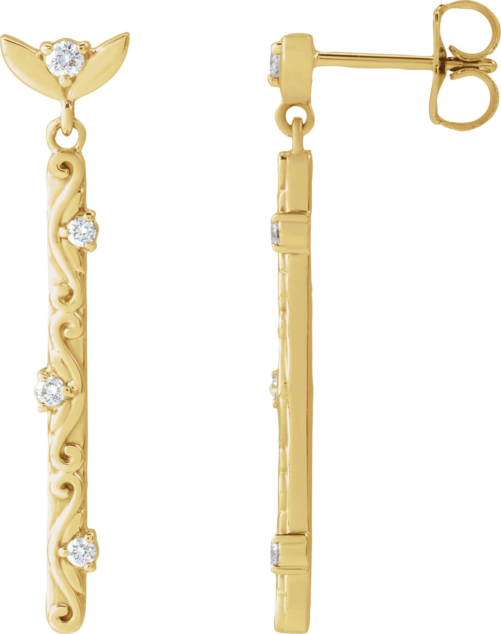 14K Yellow 1/8 CTW Natural Diamond Vintage-Inspired Earrings