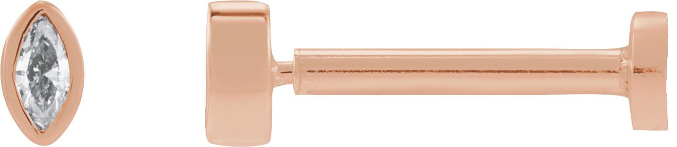 14K Rose .02 CT Natural Diamond Press Fit Back Stud Earring