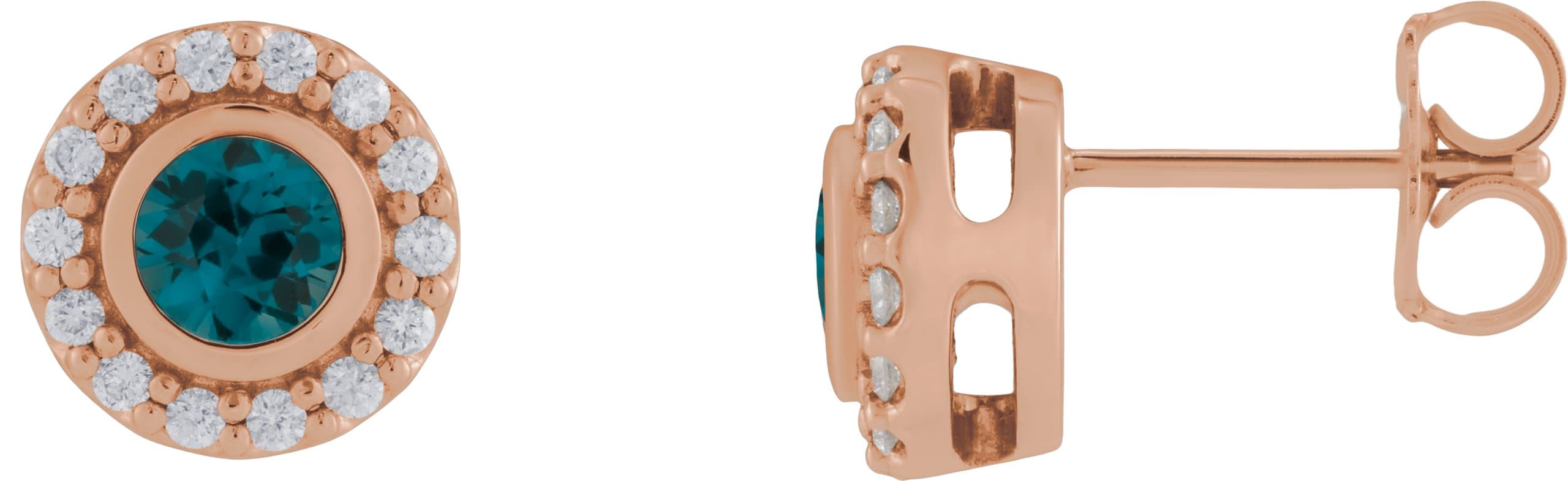 14K Rose Gold Natural London Blue Topaz & 1/5 CTW Natural Diamond Halo-Style Stud Earrings