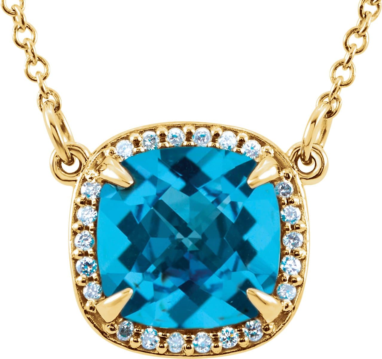 14K Yellow Natural Swiss Blue Topaz & .05 CTW Natural Diamond 16 Necklace