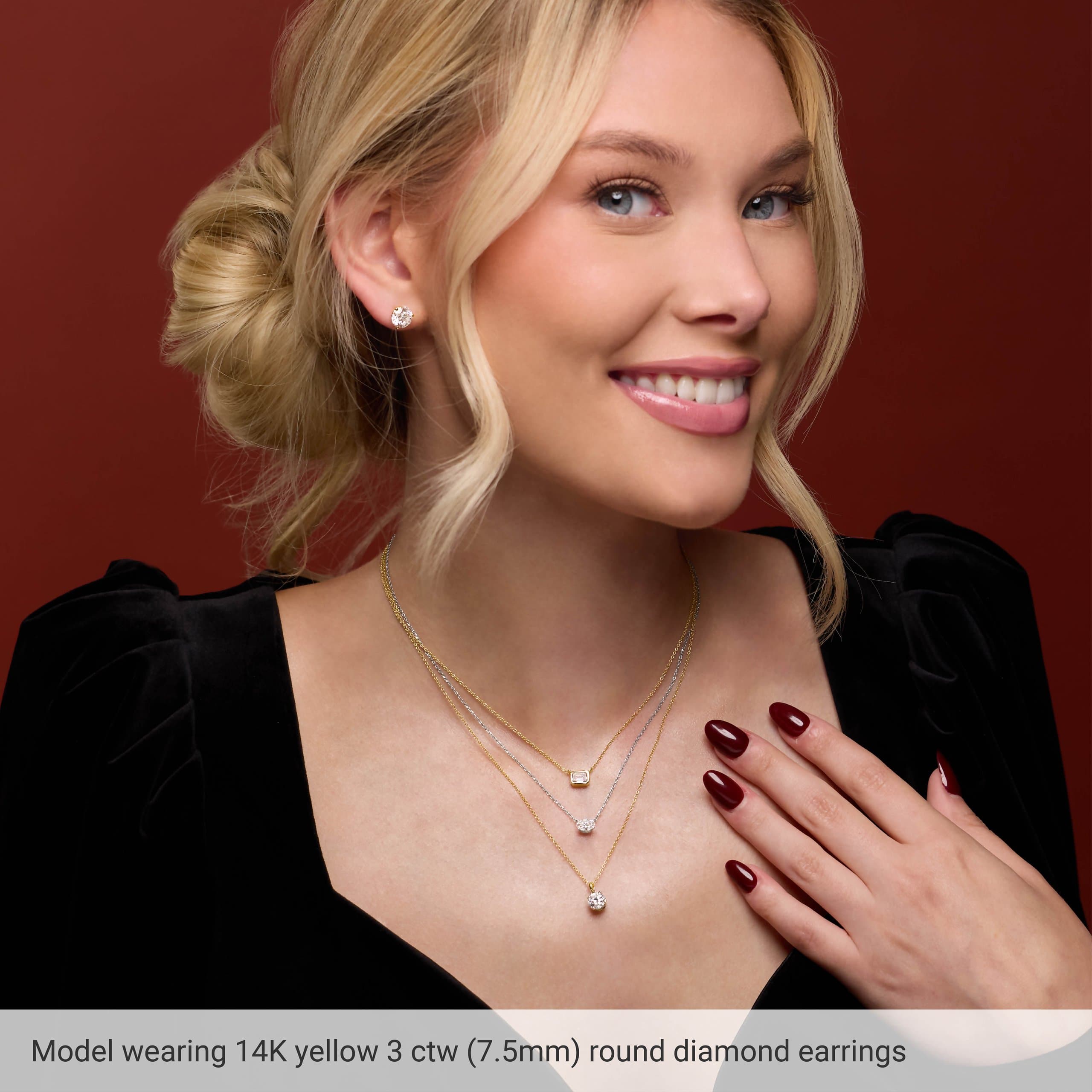 Round 3-Prong Cocktail-Style Stud Earrings view 3