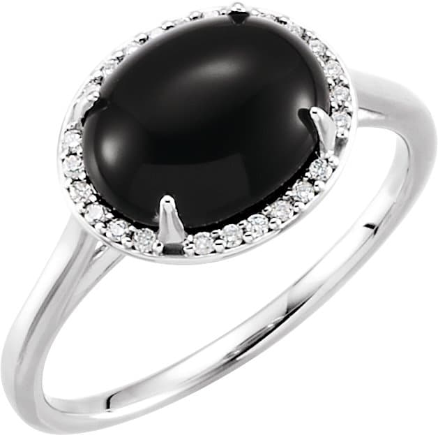 14K Rose Natural Black Onyx & .04 CTW Natural Diamond Ring