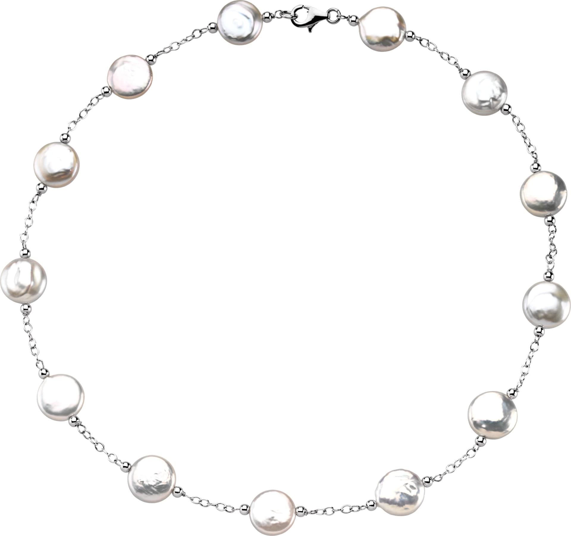 Sterling Silver 12-13 mm Cultured White Freshwater Pearl Coin 18 Necklace