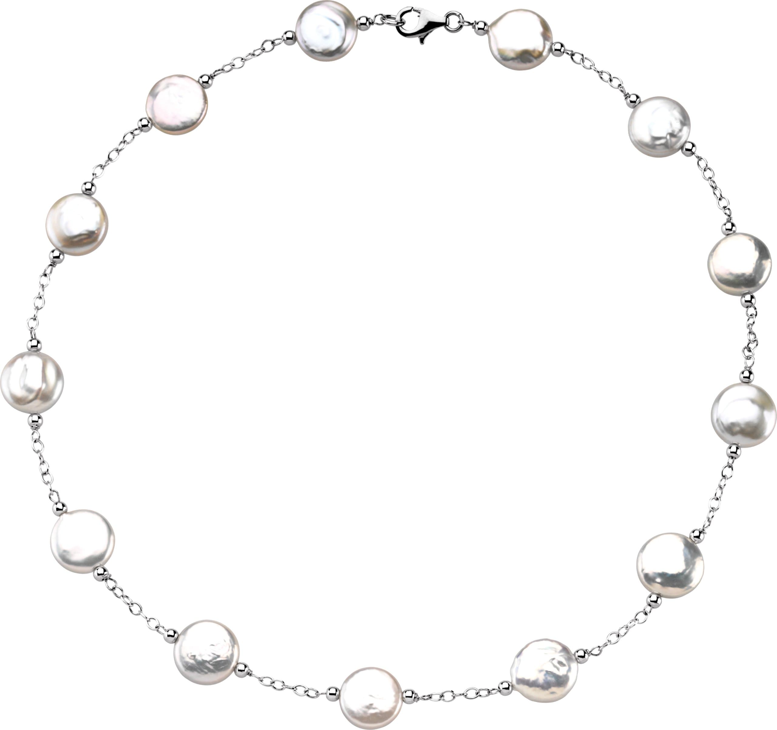 Sterling Silver 12-13 mm Cultured White Freshwater Pearl Coin 18 Necklace