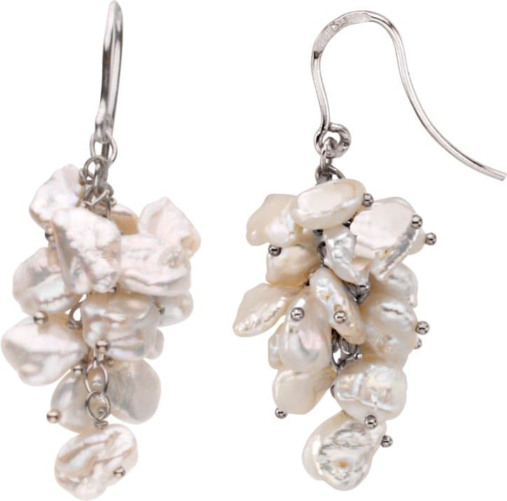 Sterling Silver Cultured White Freshwater Keshi Pearl Earrings