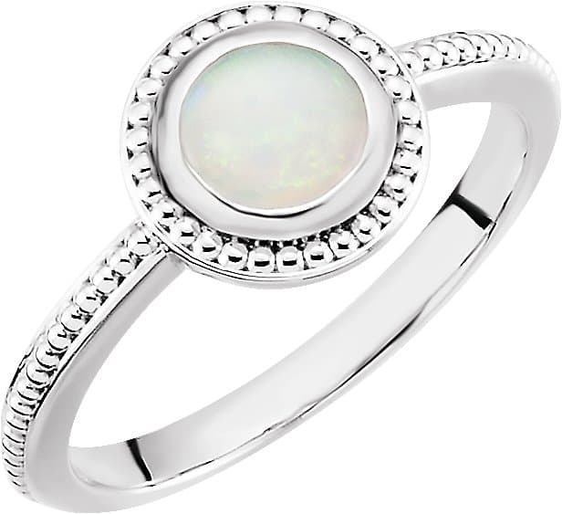 14K White Natural White Opal Ring