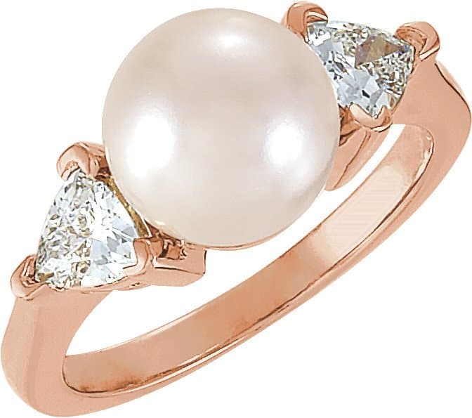 14K Yellow Cultured White Akoya Pearl & 1/3 CTW Natural Diamond Ring