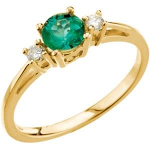 14K Yellow 5.2 mm Natural Emerald & 1/8 CTW Natural Diamond Ring