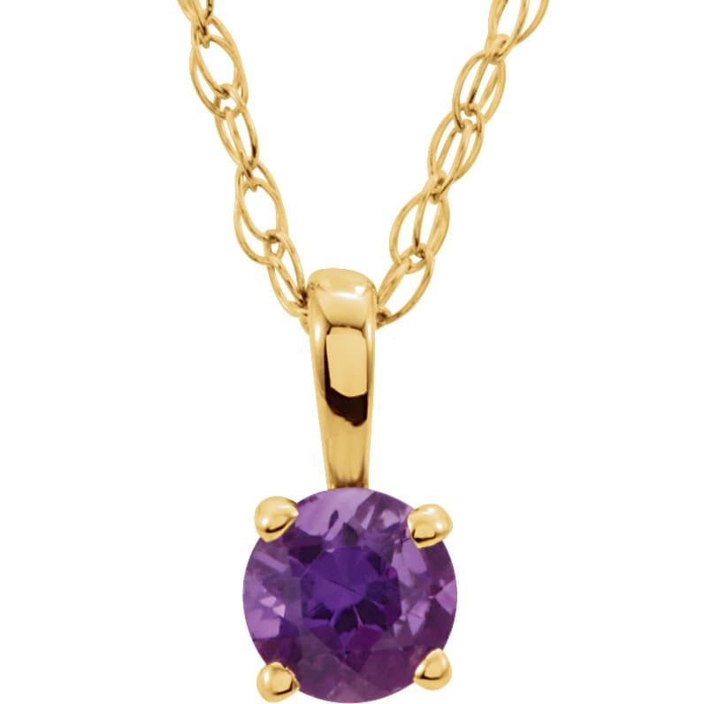 14K White 3 mm Imitation Amethyst Youth Solitaire 14" Necklace