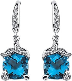 14K Yellow Natural Swiss Blue Topaz & .06 CTW Natural Diamond Earrings
