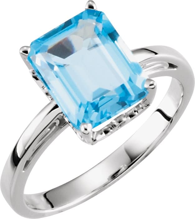 14K White Natural Swiss Blue Topaz Scroll Setting® Ring