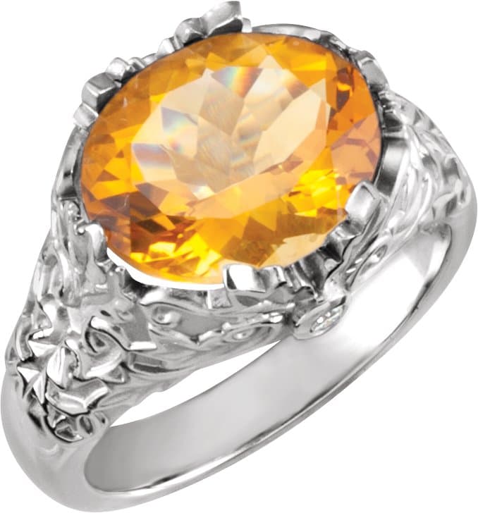 14K White Natural Citrine & .04 CTW Natural Diamond Ring