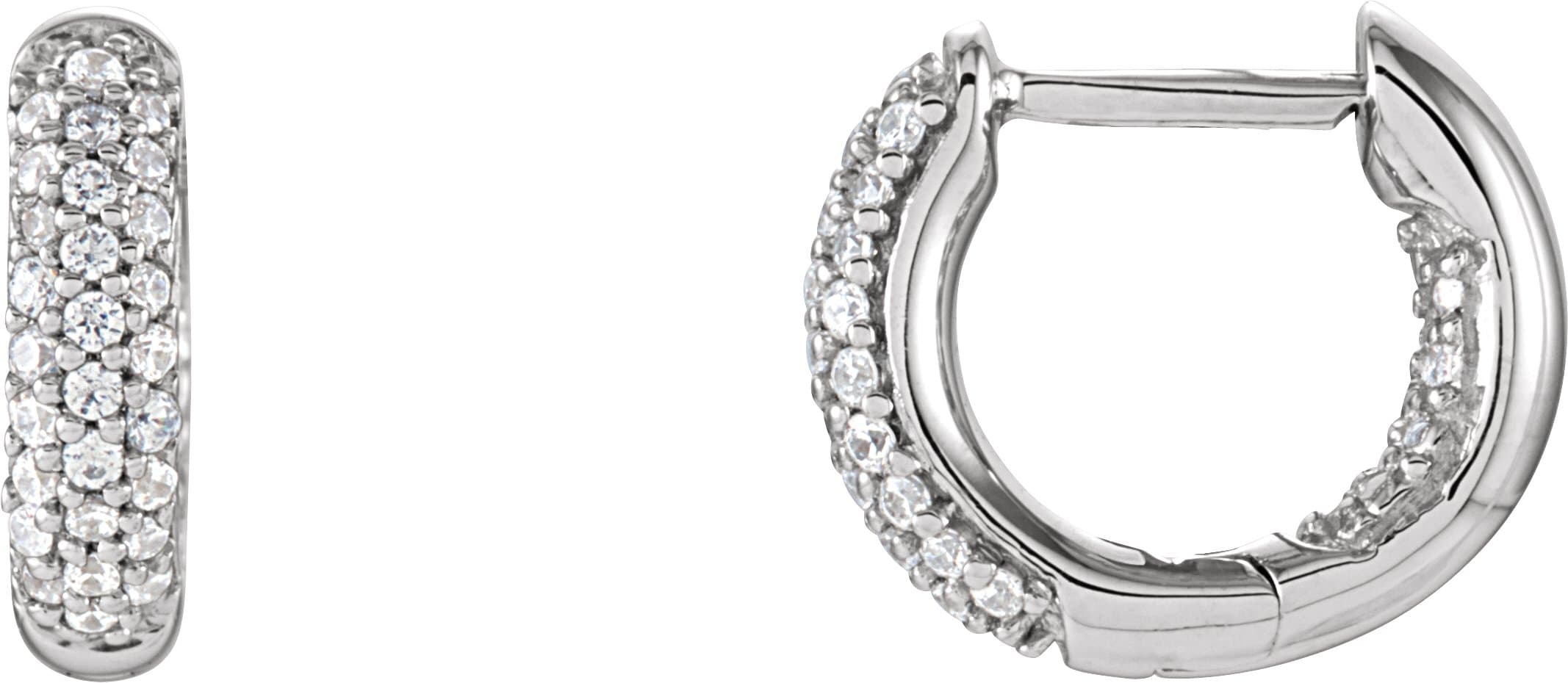 Sterling Silver Imitation White Cubic Zirconia Inside-Outside 11.2 mm Huggie Earrings
