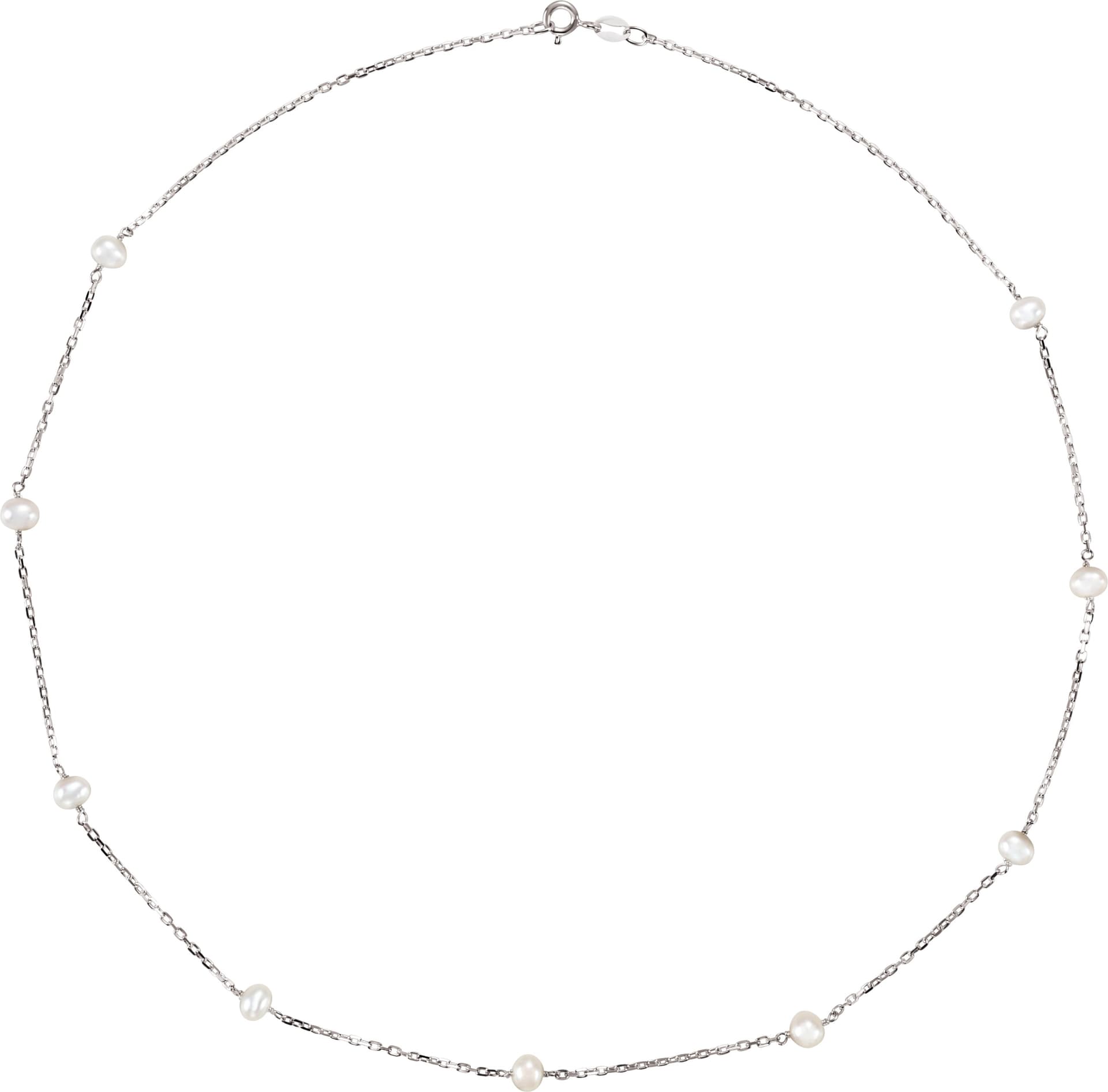 Sterling Silver Cultured White Freshwater Pearl 9-Station 18 Necklace