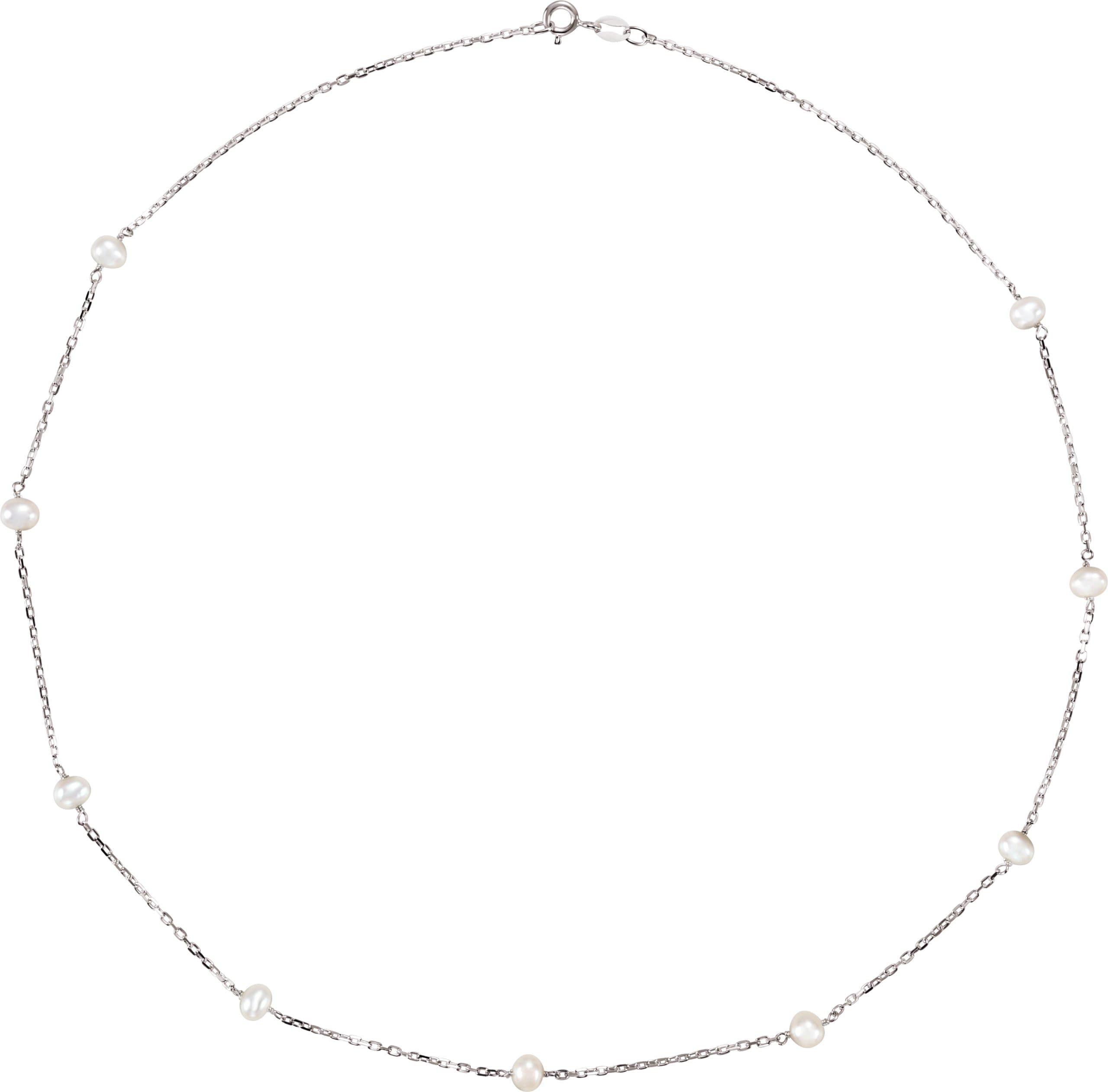 Sterling Silver Cultured White Freshwater Pearl 9-Station 18 Necklace