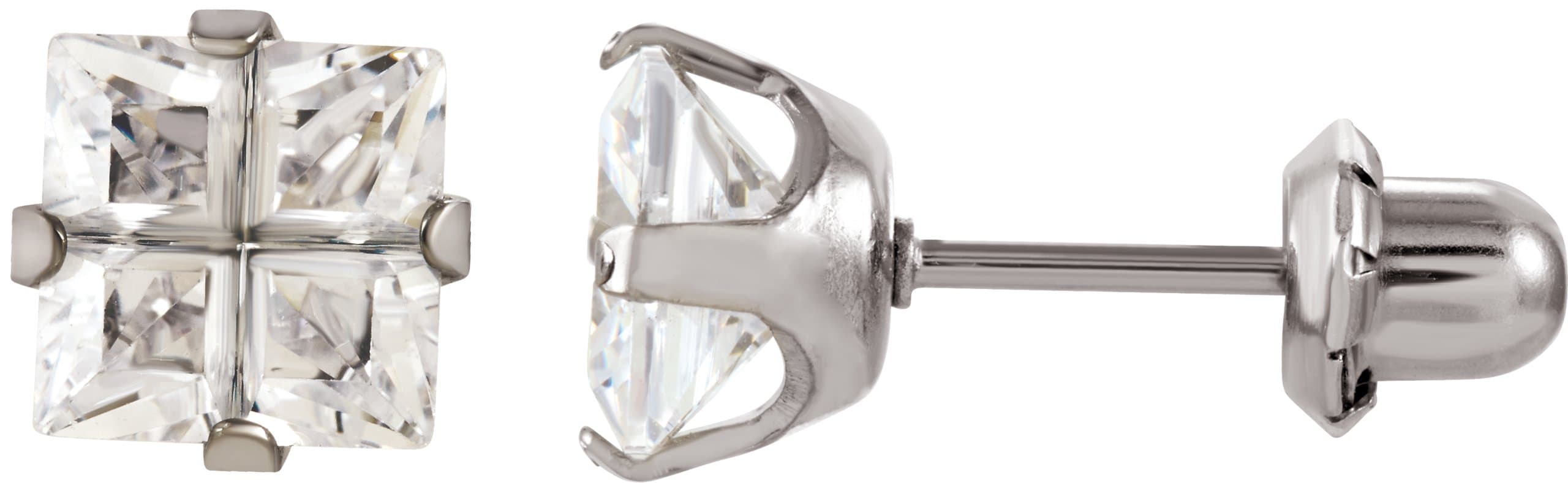 Stainless Steel 3.5 mm Square Imitation White Cubic Zirconia Piercing Stud Earrings